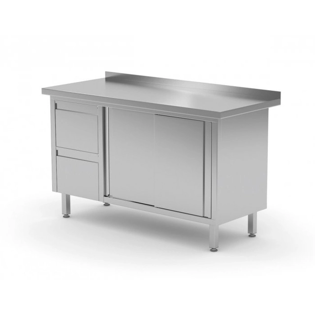 Wall table cabinet with two drawers and sliding doors - drawers on the left side 1400 x 600 x 850 mm POLGAST 130146-L 130146-L