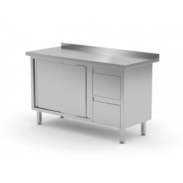 Wall table cabinet with two drawers and sliding doors - drawers on the right side 1500 x 600 x 850 mm POLGAST 130156-P 130156-P