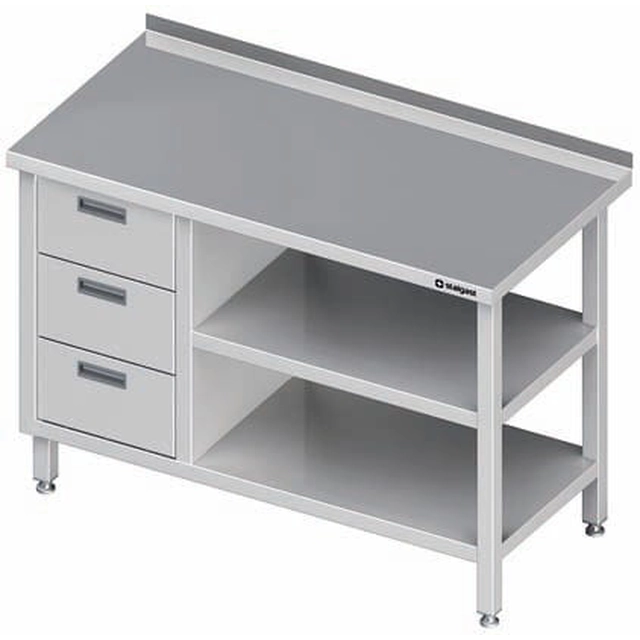 wall table with a block of three drawers (L), and 2 shelves 1900x600x850 mm