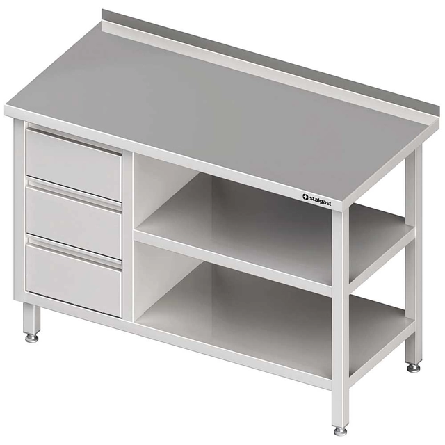 Wall table with three drawer block (L), and 2-ma shelves 1000x700x850 mm