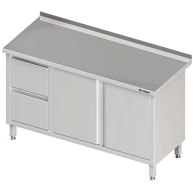 Wall table with two drawer block (L), swing doors 1400x600x850 mm