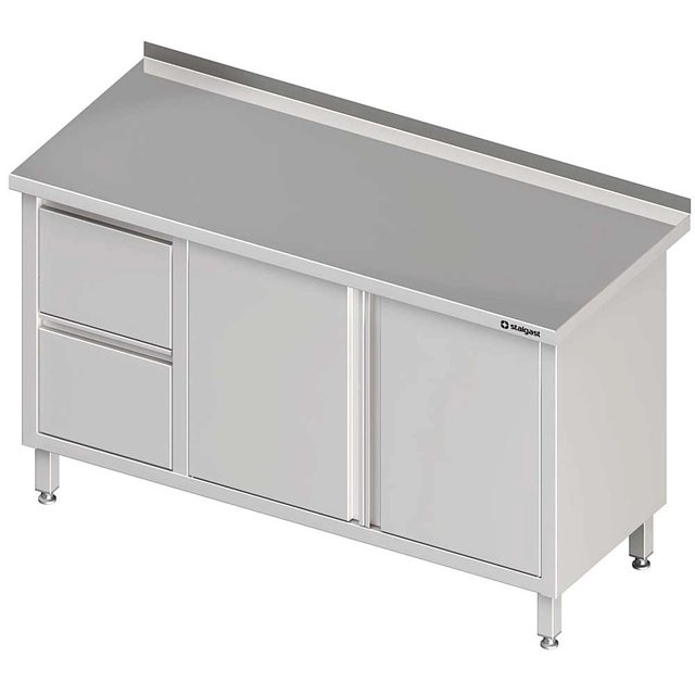 Wall table with two drawer block (L), swing doors 1400x700x850 mm