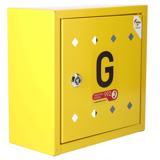 Wandgemonteerde metalen gasbox voor 300x300x150, ventiel, geel