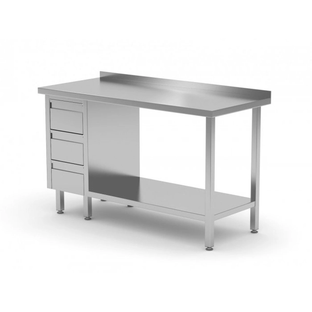 Wandtisch, Schrank mit drei Schubladen und Regal - Schubladen auf der linken Seite 1100 x 600 x 850 mm POLGAST 125116-3-L 125116-3-L