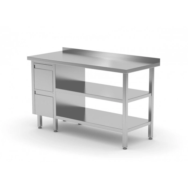 Wandtisch, Schrank mit zwei Schubladen und zwei Regalen - Schubladen auf der linken Seite 1100 x 600 x 850 mm POLGAST 125116-L/2 125116-L/2