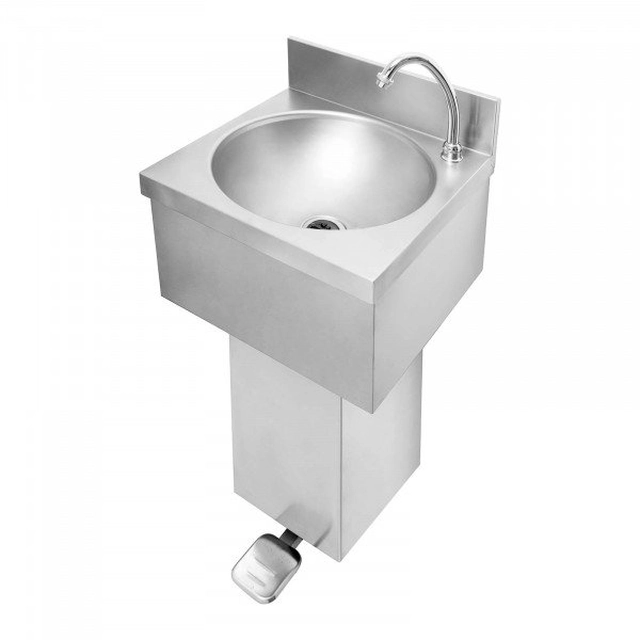 Washbasin with pedal - wall mounting - with fittings - stainless steel / chrome-plated brass - tap length 140 mm MONOLITH 10360026 ARES070