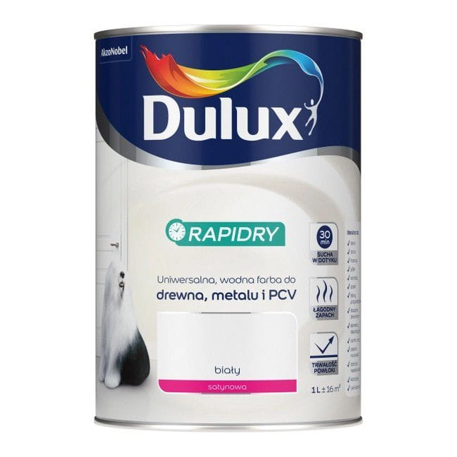 Water-based enamel for wood and metal Dulux Rapidry Satin Base White 0.9 l