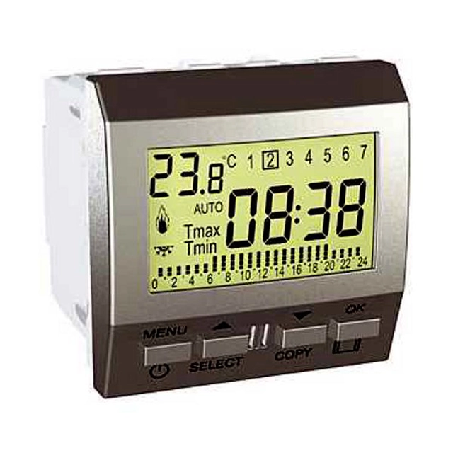 Weekly programmable thermostat, alu Schneider