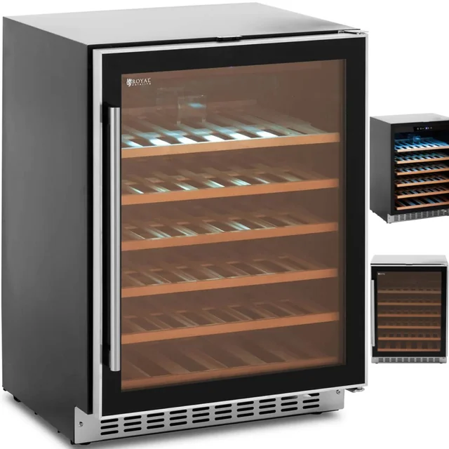 Weinkühlschrank 6 LED-beleuchtete Regale 46 Flaschen 135L Schwarz und Silber