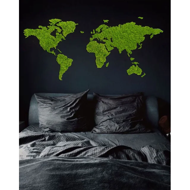 Wereldkaart gemaakt van mos Chrobotka Sikorka® Groene kaart, afbeelding gemaakt van mos 200x100cm
