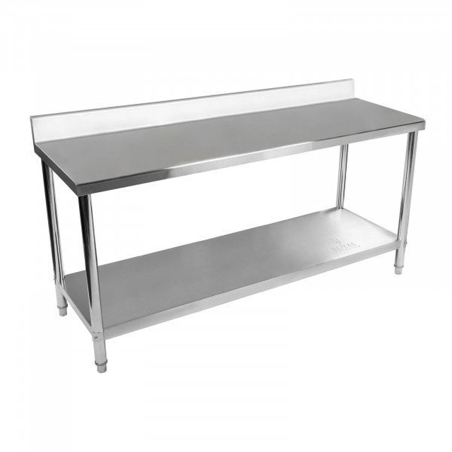 Werktafel - roestvrij staal - 200 x 60 cm - 160 kg - rand ROYAL CATERING 10011400 RCWT-200X60EB