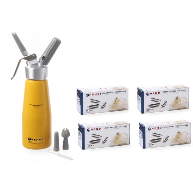 Whipped cream siphon 0.5L yellow + 200 cartridges | Hendi 975855