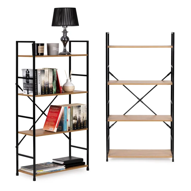 Wide wooden bookcase 4 modern LOFT shelves