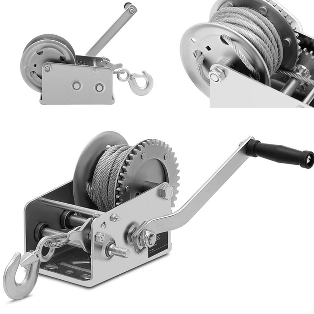 Winch manual crank rope winch with a ratchet 10 m 1100 kg