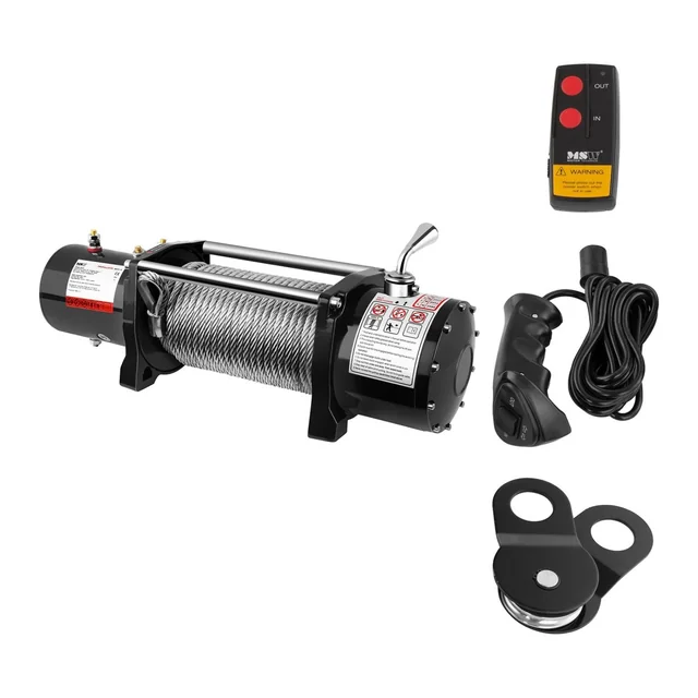 Winch, off road car winch with remote control, rope 28 m, pulling force 4310 kg + Pulley 8 T