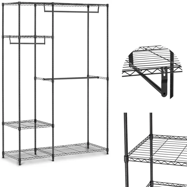 Wire clothes rack for a dressing room 4 shelves 3 hangers 120 x 45 x 179.5 cm to 270 kg