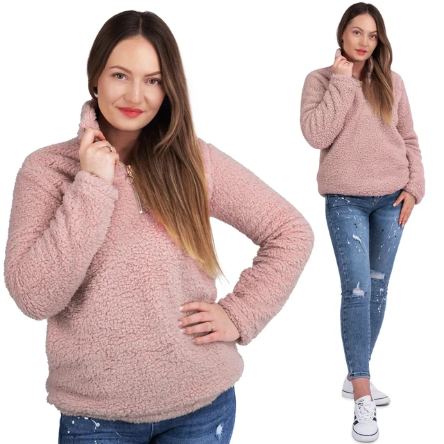 Women's Sherpa Sweatshirt with Collar Dirty Pink S