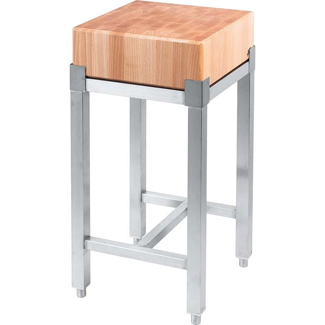 Wooden butcher block 400x400x800 mm on a stainless steel base