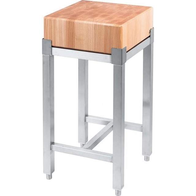 Wooden butcher block 400x400x850 mm on a STALGAST 684416 684416 stainless steel base