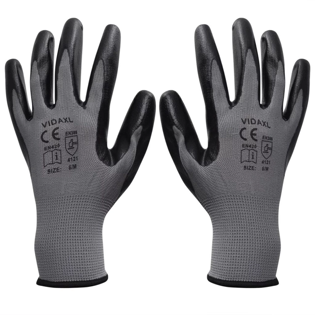 Work gloves, nitrile, 24 pairs, gray and black, 8 / m