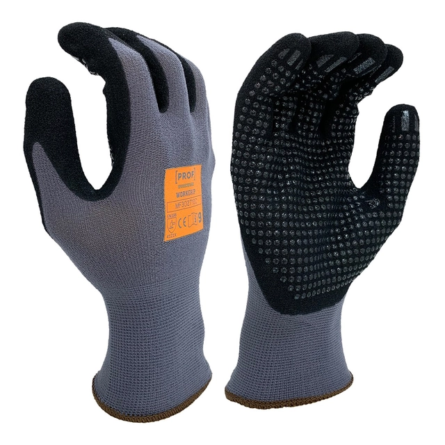 Work gloves with great grip - dotted polyurethane bottom roz.8