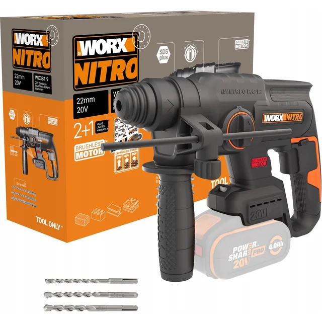 Worx Drill Brushless Hammer Drill WORX WX381.9 20V 2,0J