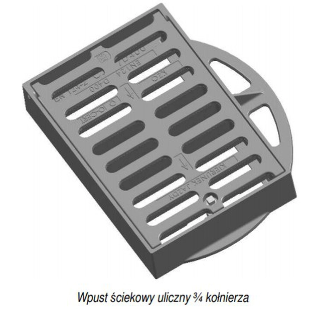 Wpust żeliwny ściekowy D400 H115 3/4 kołnierza z rusztem uchylnym z ryglem, niemalowany (surowy), KL.D400 (40T)