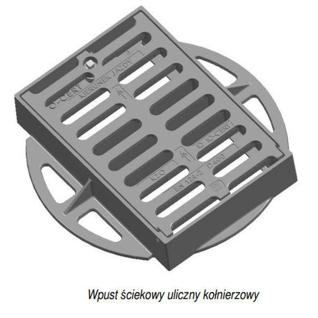 Wpust żeliwny ściekowy D400 H115 pełny kołnierz z rusztem uchylnym, niemalowany (surowy), KL.D400 (40T)