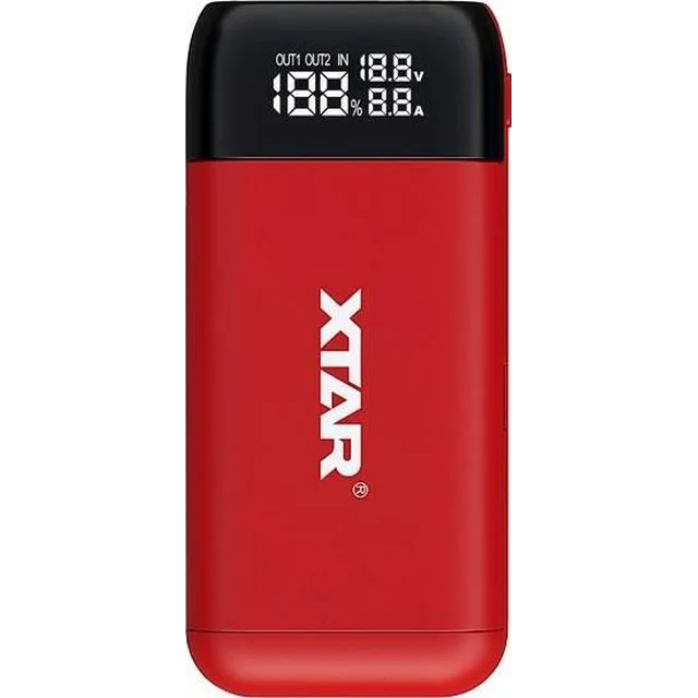 Xtar charger CHARGEUR/POWERBANK XTAR POUR BATTERIES CYLINDRIQUES LI-ION 18650/20700/21700 ROUGE PB2S