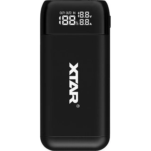 Xtar charger XTAR CHARGER/POWERBANK FOR LI-ION CYLINDRICAL BATTERIES 18650/20700/21700 BLACK PB2S