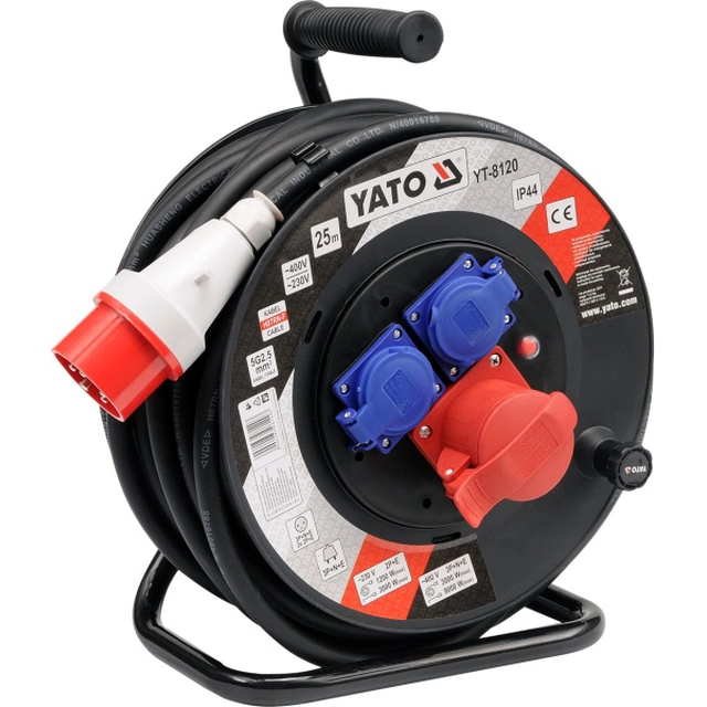 Yato Power drum verlengkabel 3 stopcontacten 25m kabel 5x2,5mm2 YT-8120