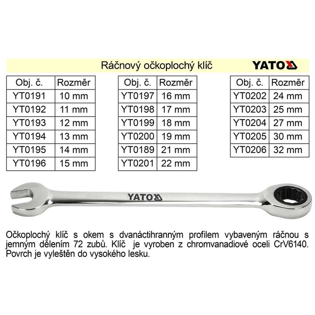 YATO Ráčnový klíč očkoplochý 16mm