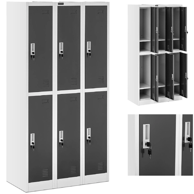 Zárható szekrény szekrényekkel, fém, a ruhatárhoz 6 szekrények kulcsos