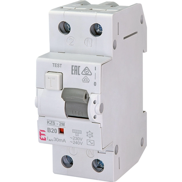 Защитен прекъсвач за дефектен ток със защита срещу свръхтокKZS-2M AC B20/0.03