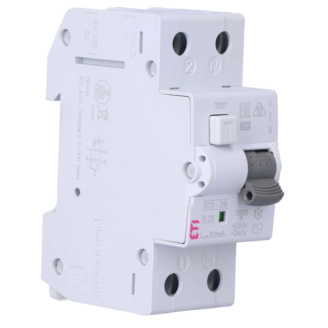 Защитен прекъсвач за дефектен ток със защита срещу свръхтокKZS-2M AC B25/0.03