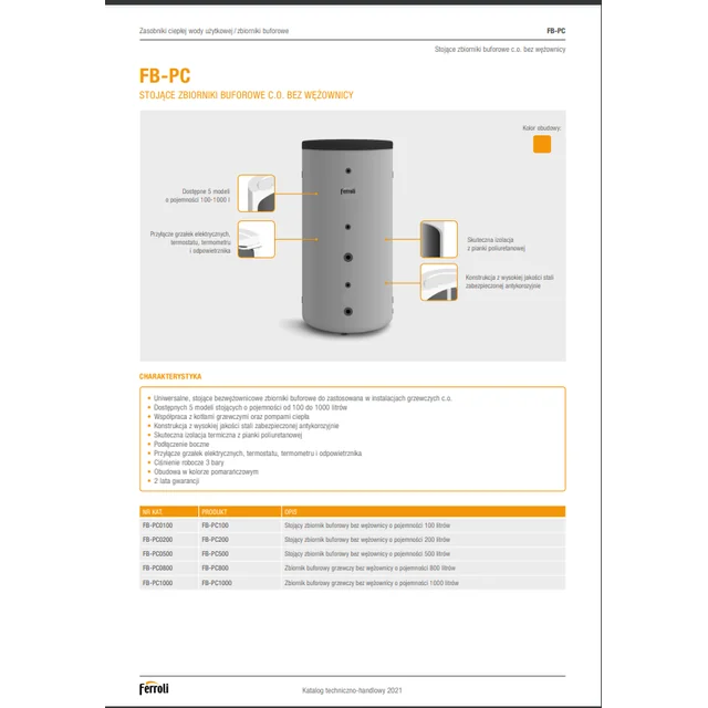 ZBB-0005 Buffertank 200 l Ferroli FBK-PC0200 voor warmtepompen zwart