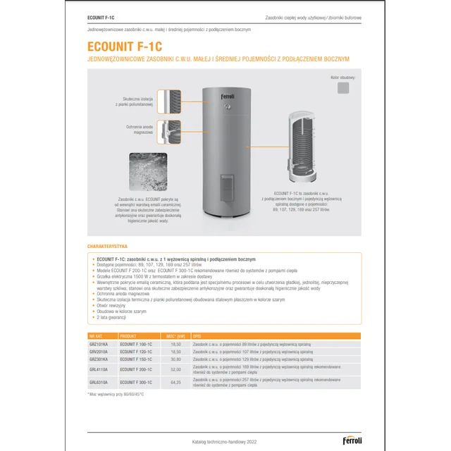 ZBC-0001 DHW tankFerroli 200 l ECOUNIT F 200-1C for heat pumps