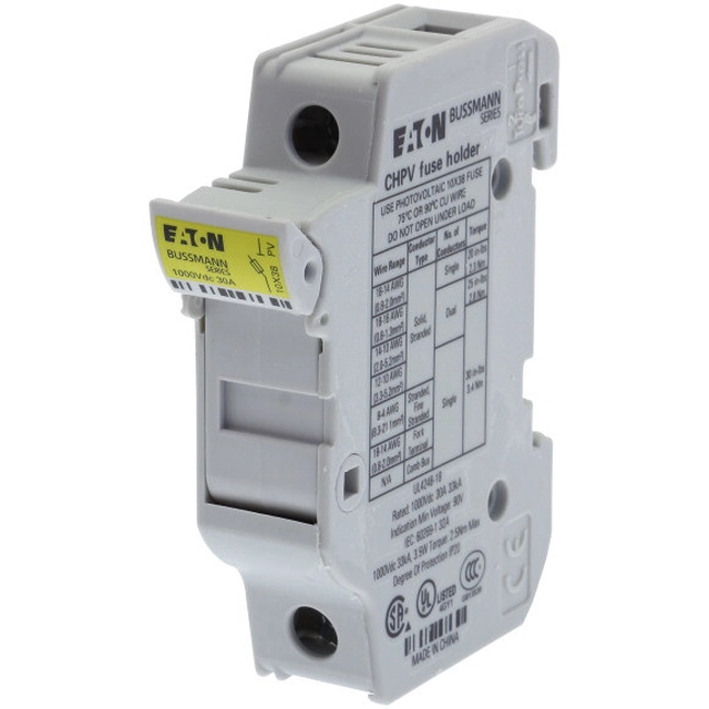 zekering basis,32 A, gelijkstroom 1000 V,10 X 38 mm, gPV,1P, UL, IEC, DIN-rail