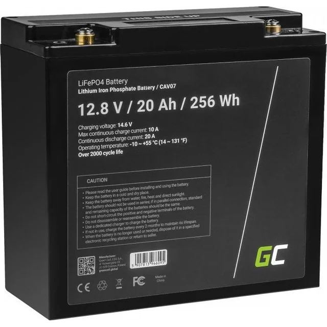 Zelená batéria LiFePO4 12V 12,8V 20Ah (CAV07) - AZGCEUAZ0000019