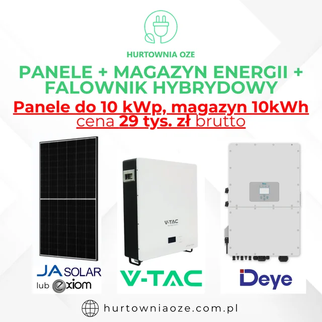 Zestaw Solarny Panele + Falownik Deye 10KW + Magazyn Energii V-tac 10kWh