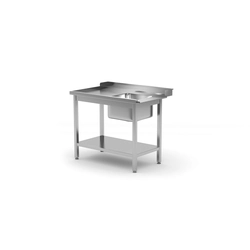 Loading table for dishwashers with sink and shelf - left | 1000x700x850 mm