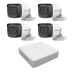 Surveillance system 4 Hikvision cameras 2MP 2.8mm IR 30m, DVR 4 channels 1080N integrated audio