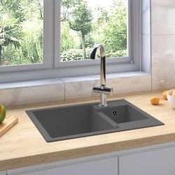 Kitchen sink with overflow hole, 2 bowls, gray, granite