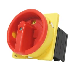 Main switch 40A 3 emergency poles 13kW recessed with frontal yellow plate 66x66mm