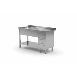 Table with a single-chamber sink, shelf and cabinet with three drawers 1200x700x850mm