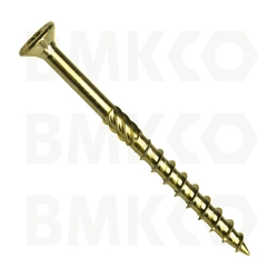 Structural screw, countersunk head with 6 grooves, torx 25, milling segment, tip with notch, partial thread, steel, zinc yellow, 5x110 mm