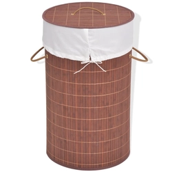 Bamboo laundry basket, round, brown
