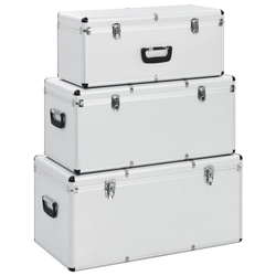 Storage boxes, 3 pcs, silver, aluminum