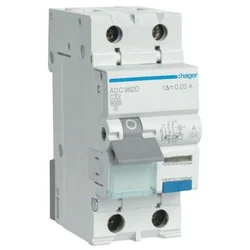 Residual current circuit breaker with overcurrent element ADC925D B 25A 30mA AC 2pol Hager