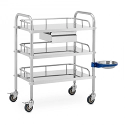 Laboratory trolley 3 shelves 56 x 36 cm + drawer, stainless steel